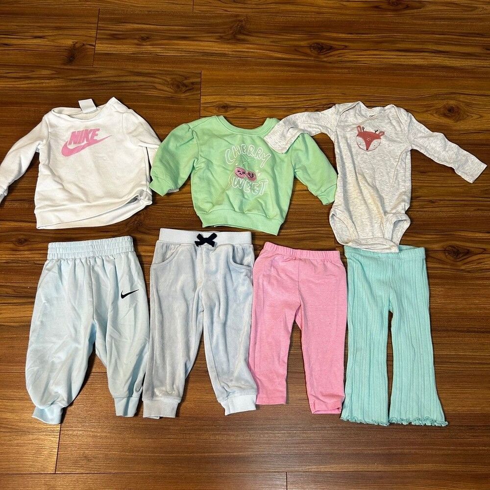 Nike Carters Baby Girls Mixed Clothes Lot Size 12 Mos Sweatshirt Pants 7pc